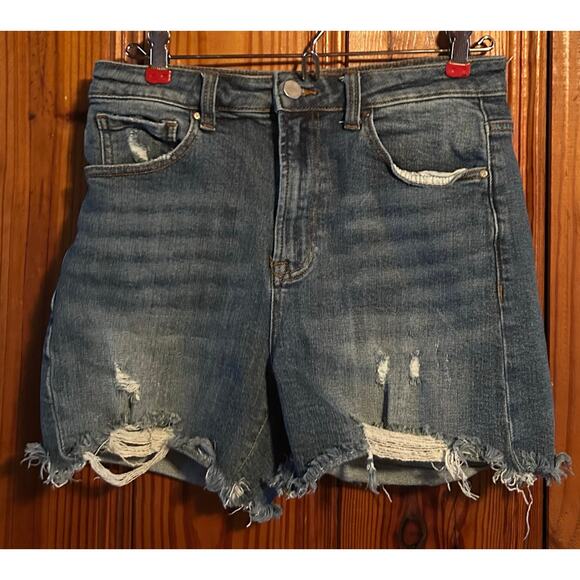 Risen Jeans Going Far High Rise Distressed Denim Shorts medium - Picture 2 of 4